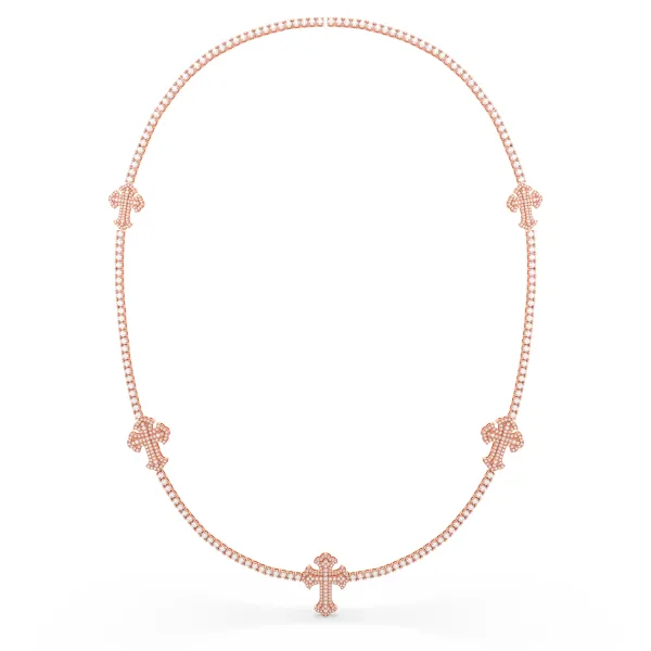 10K Rose Gold Choker Signature Cross Pattern 1.81 CT Bead Necklace