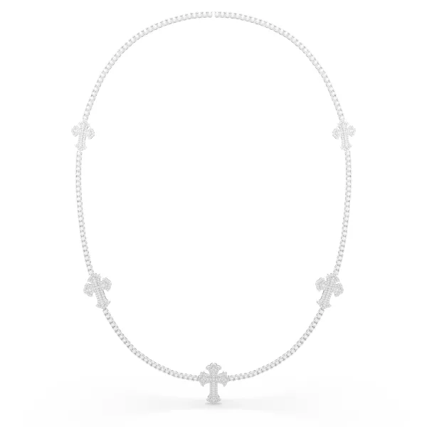 10K White Gold Choker Signature Cross Pattern 1.81 CT Bead Necklace