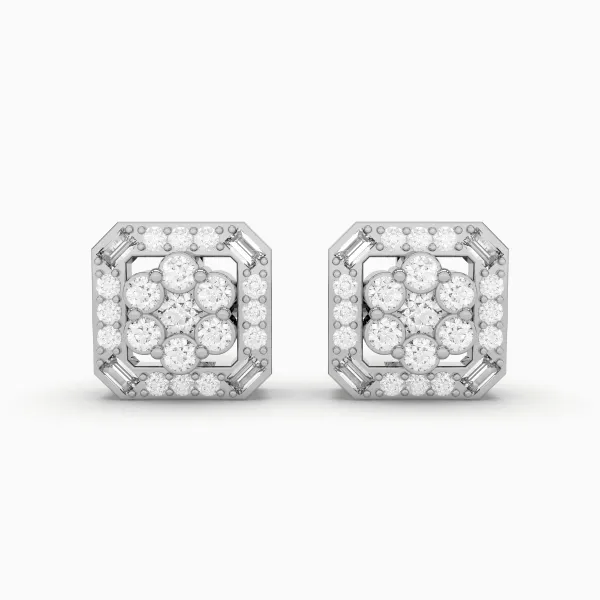 10K White Gold Cushion Shaped Diamond Stud Earrings For Women