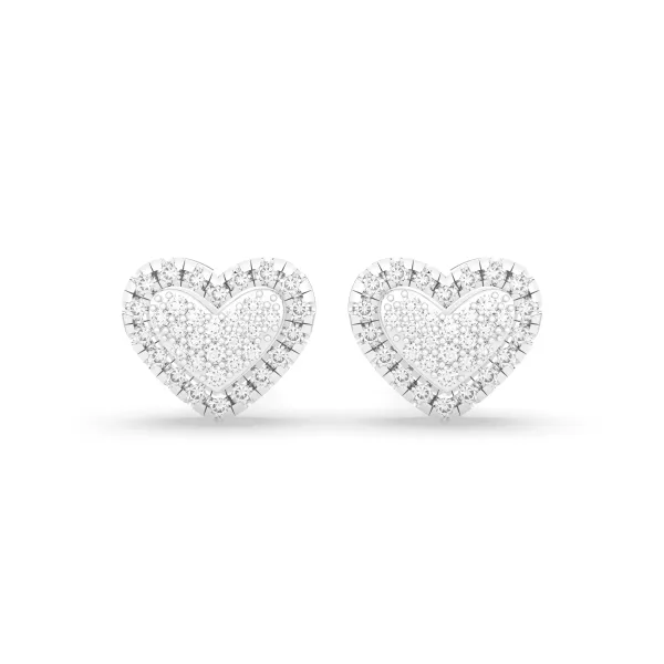 10K White Gold Heart-Shaped Natural Round Diamond Stud Earrings For Women
