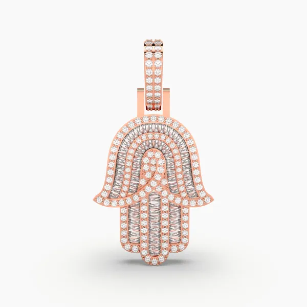 10K Rose Gold Natural Diamond Hamsa Pendant For Unisex