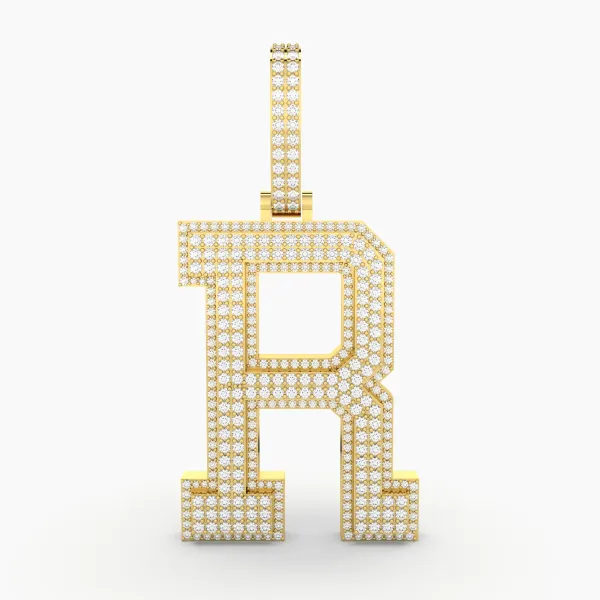 Pave Round Natural Diamond "R" initial Pendant