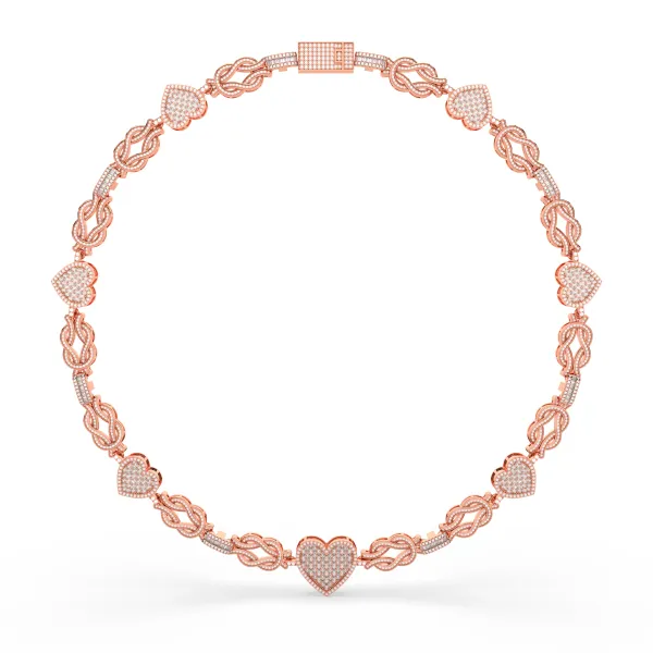 10K Rose Gold Bling Heart Cuban Link Necklace For Women