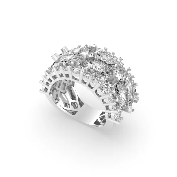 10K White Gold Multiple Marquise Cut And Round Brilliant Diamonds Ring