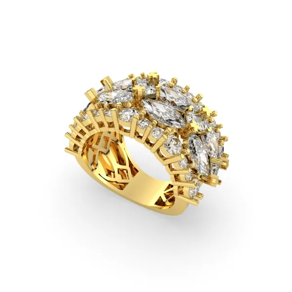 Multiple Marquise Cut And Round Brilliant Diamonds Ring