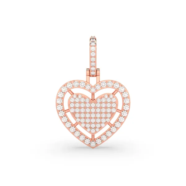 10K Rose Gold Round Diamond Cluster Heart Pendant