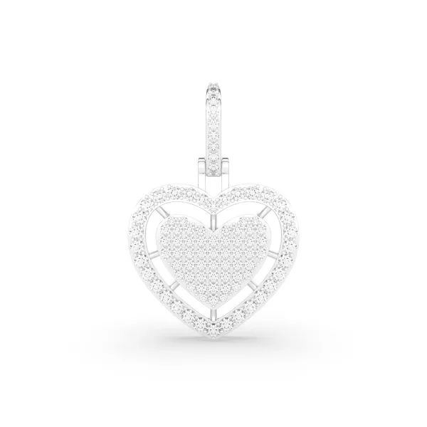 10K White Gold Round Diamond Cluster Heart Pendant