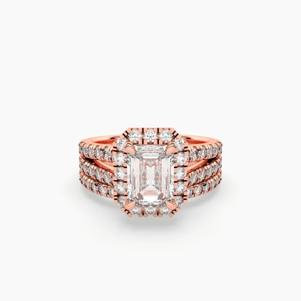 10K Rose Gold Elegance Emerald-Cut Lab Grown Diamond Engagement Ring