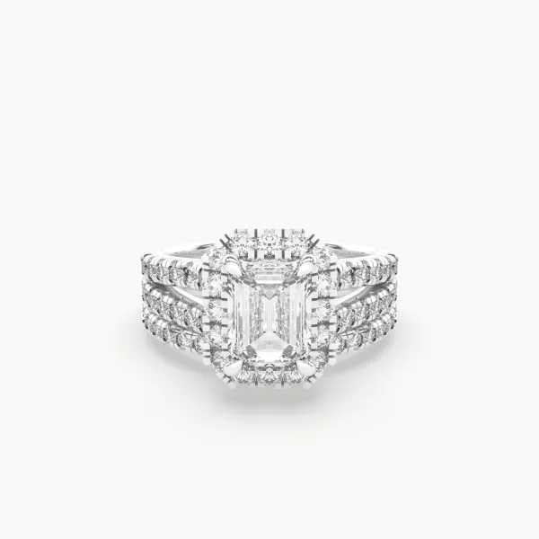 10K White Gold Elegance Emerald-Cut Lab Grown Diamond Engagement Ring