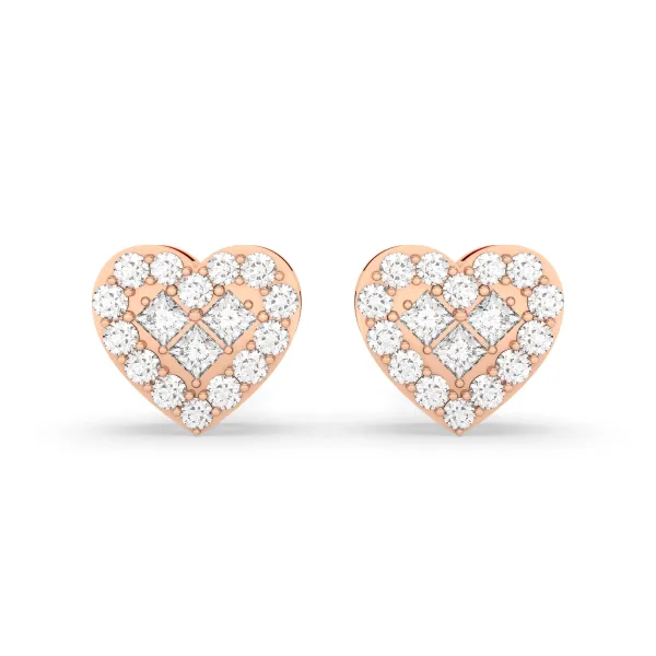 10K Rose Gold Heart Shaped Diamond Accent Stud Earrings For Her