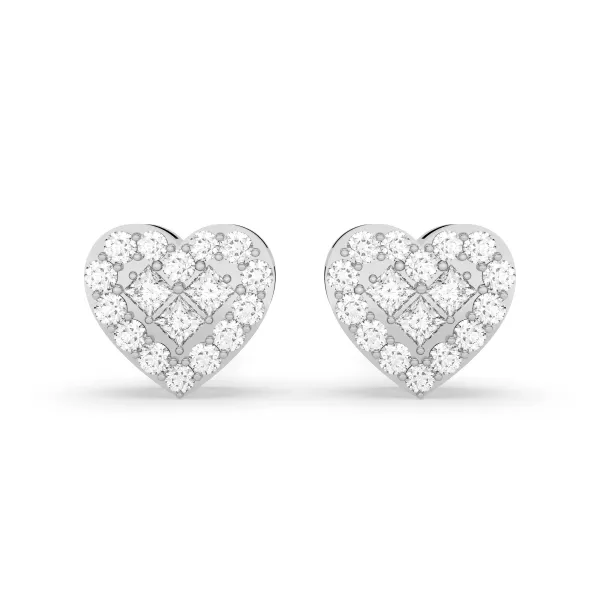 10K White Gold Heart Shaped Diamond Accent Stud Earrings For Her