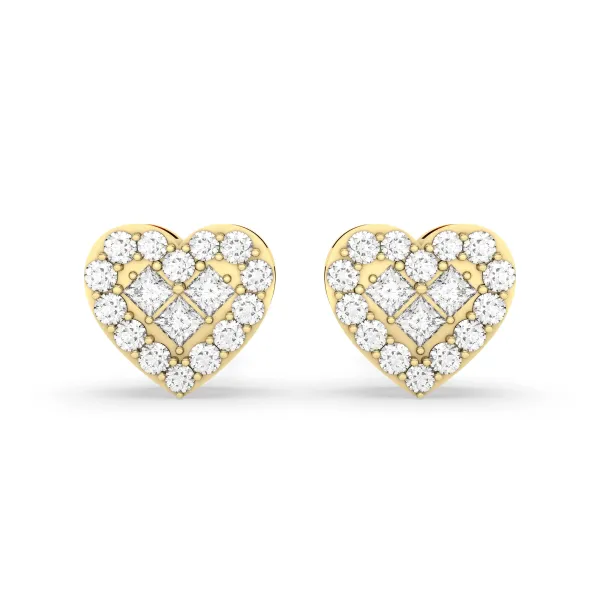 Gold Heart Shaped Natural Diamond Accent Stud Earrings For Her