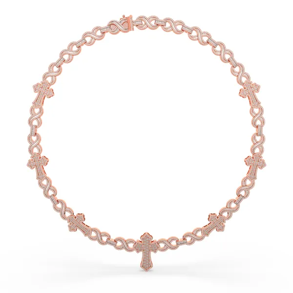 10K Rose Gold Iced-Out Infinity Cross link Necklace