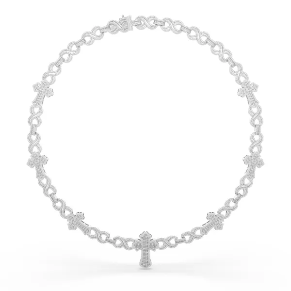 10K White Gold Iced-Out Infinity Cross link Necklace