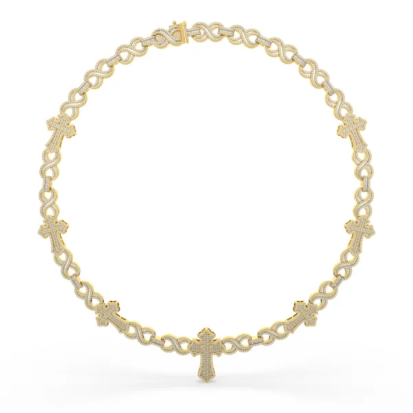 10K Yellow Gold Iced-Out Infinity Cross link Necklace