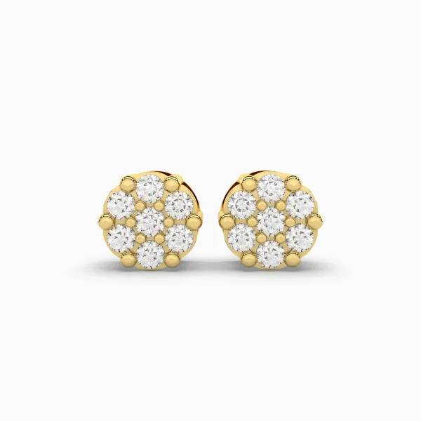 10k Gold Round Natural Diamond Stud Earrings For Women
