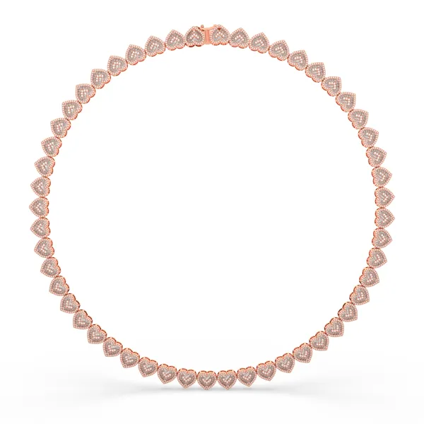 10K Rose Gold Featuring Continuous Line Of Natural Diamond Heart-Shaped Tennis Necklace