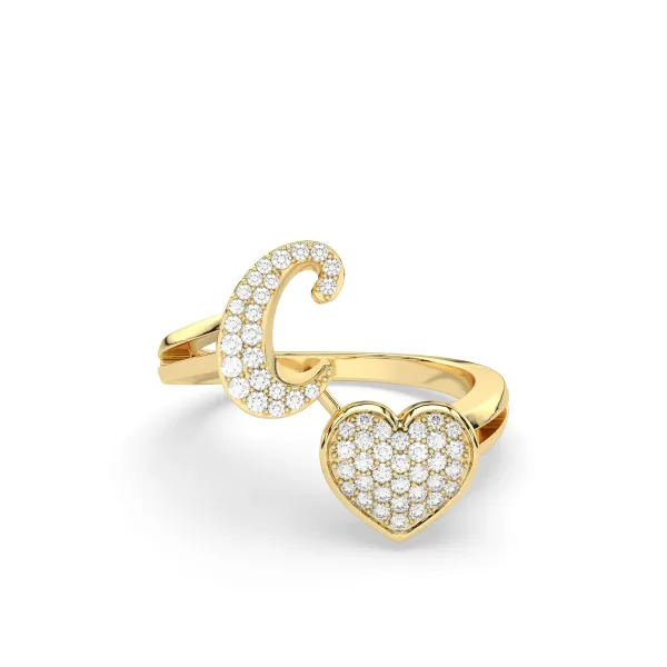 Initial Letter C Love Heart Shape Valentine Ring