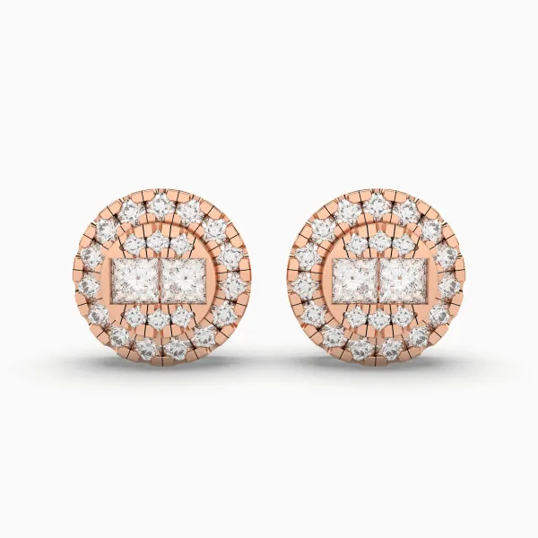10K Rose Gold Round Diamond Stud Earrings For Women