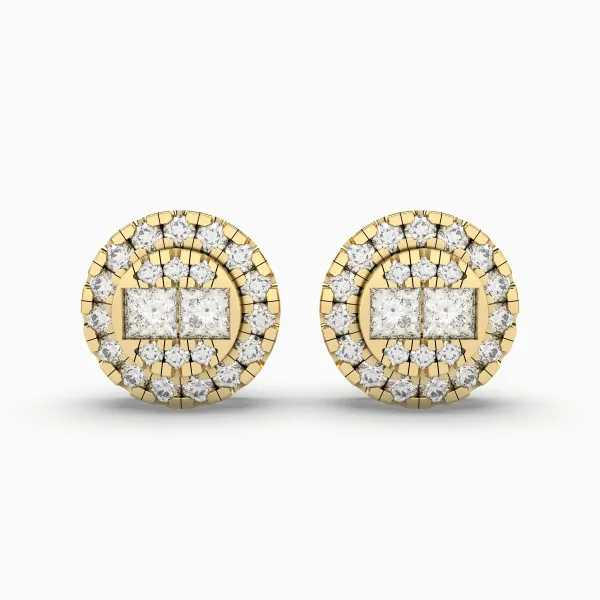 Gold Round Natural Diamond Stud Earrings For Women