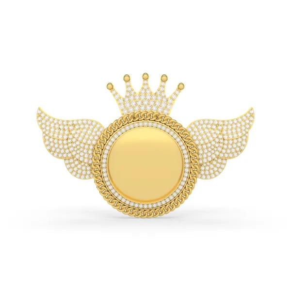 Natural Diamond Picture Pendant With Wings And Crown