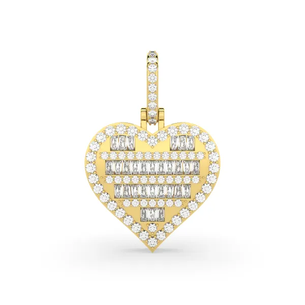 Women's Round And Baguette Natural Diamonds Heart Pendant