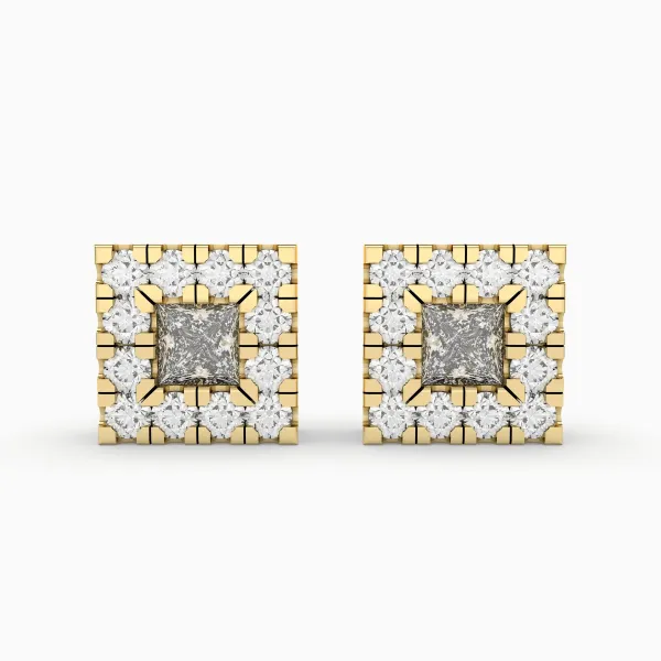 Square Natural Diamond Stud Earrings - 0.54 CT Natural Diamonds For Women