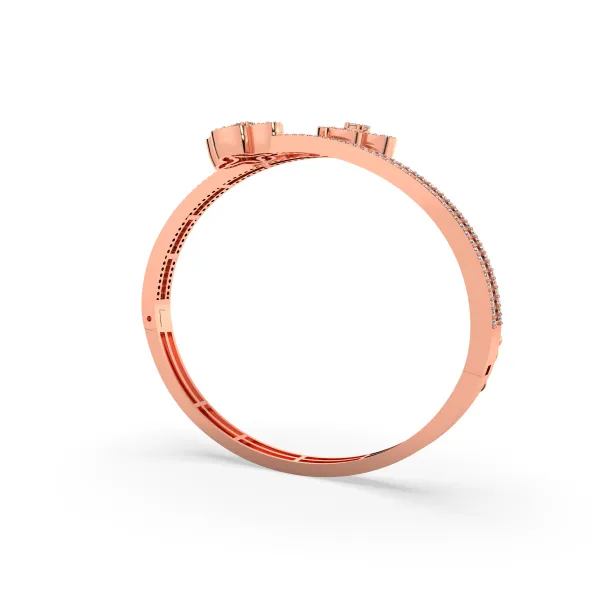 10K Rose Gold Radiant Luxe Shine Round And Baguette Diamond Bangle