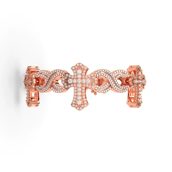 10K Rose Gold Natural Diamond Or Simulated Diamond Infinity Link And Cross Motif Bracelet