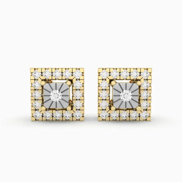0.14 CT.T.W Natural Diamond Cluster Square Frame Natural Diamond Stud Earring
