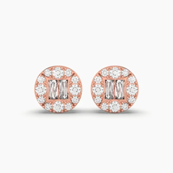 10K Rose Gold Baguette And Round Natural Diamond Stud Earrings For Unisex