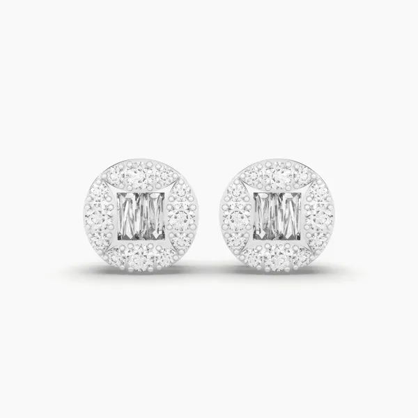10K White Gold Baguette And Round Natural Diamond Stud Earrings For Unisex