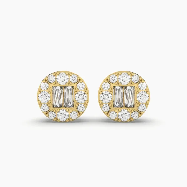 Baguette And Round Natural Diamond Stud Earrings For Unisex