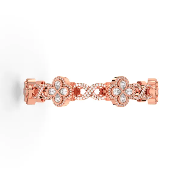 10K Rose Gold Natural Diamond Clover-Motif Link Bracelet