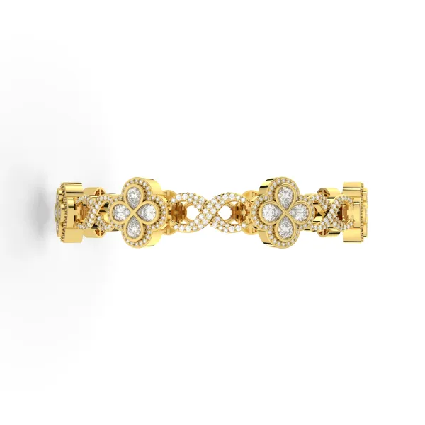 Natural Diamond Clover-Motif Link Bracelet