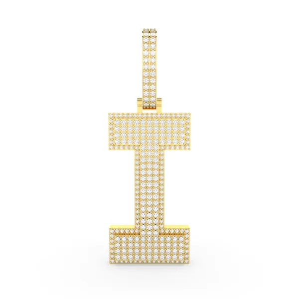 Round Natural Diamond "I" Initial Charm Pendant
