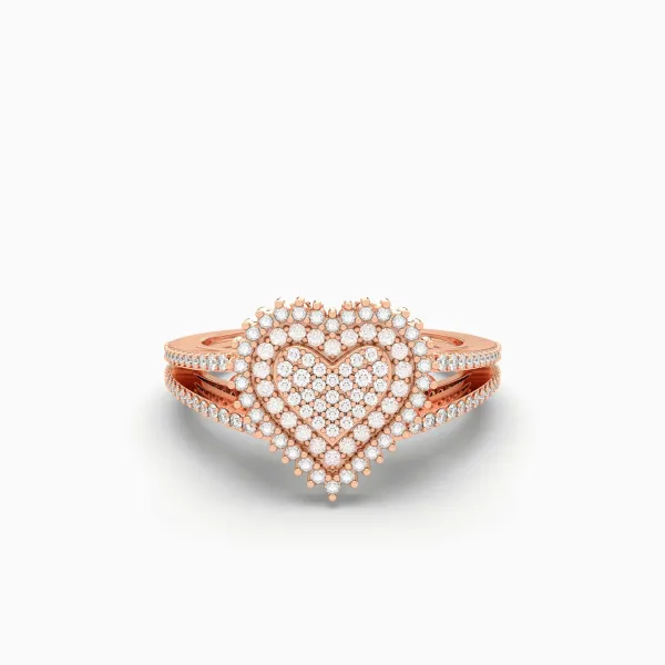10K Rose Gold Round Diamond Heart Shape Ring For Womens