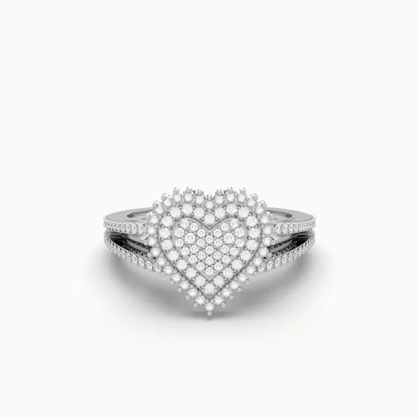 10K White Gold Round Diamond Heart Shape Ring For Womens