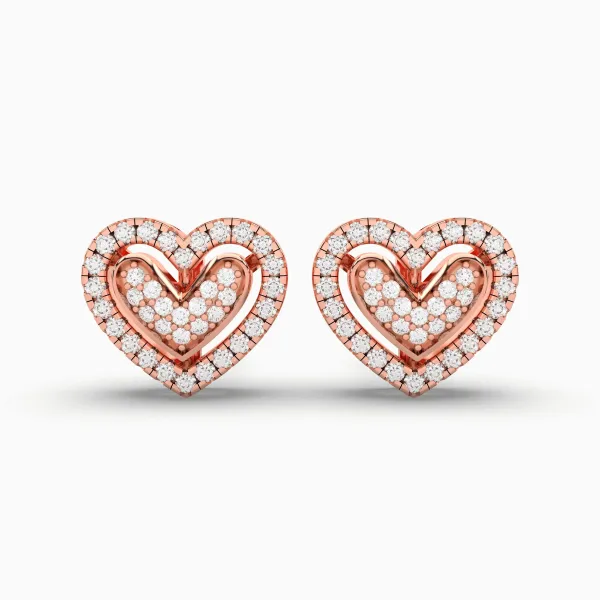 10K Rose Gold Heart Shaped Halo 0.22 CT.T.W Diamond Stud Earring
