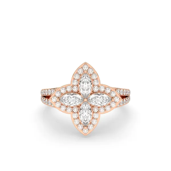 10K Rose Gold Diamond Petal Ring