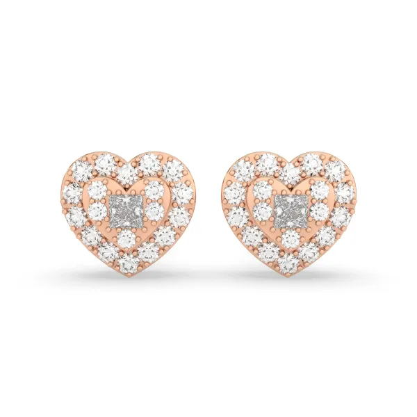 10K Rose Gold Heart Shaped 0.39 CT.T.W Diamond Stud Earring For Her