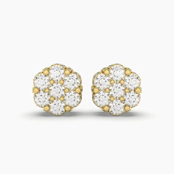 Elegant Flower Seven Stone Natural Diamond Studs Earrings