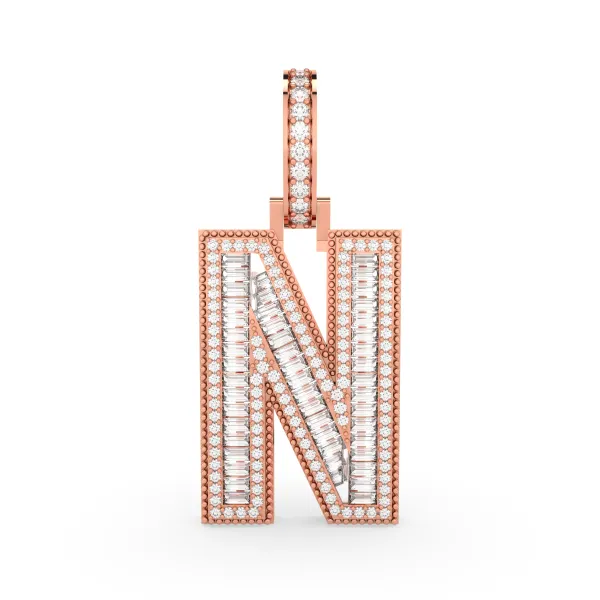 10K Rose Gold Natural Diamond Initial "N" Pendant