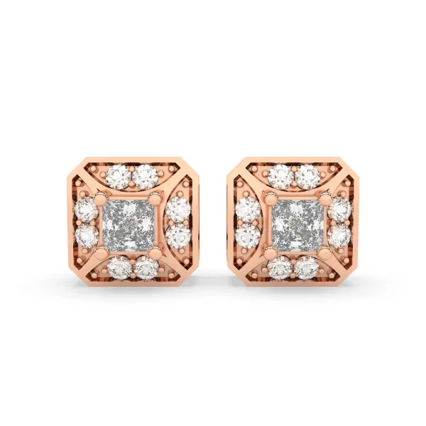 10K Rose Gold Solid Gold Square 0.54 CT.T.W Diamond Stud Earrings
