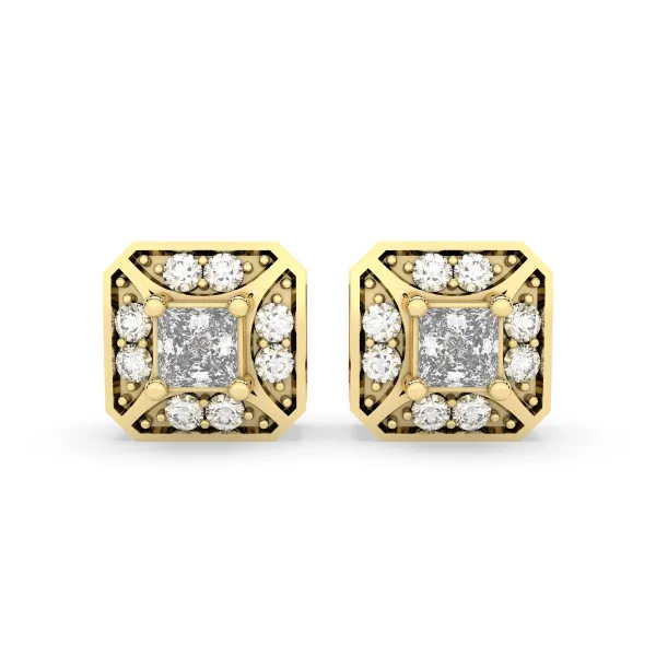 Solid Gold Square 0.54 CT.T.W Natural Diamond Stud Earrings