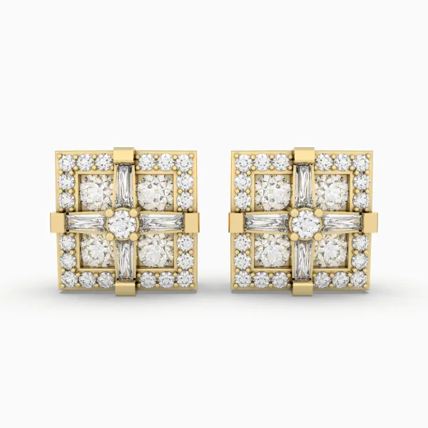 10K Cushion Frame Halo Gold Natural Diamond Earrings For Women