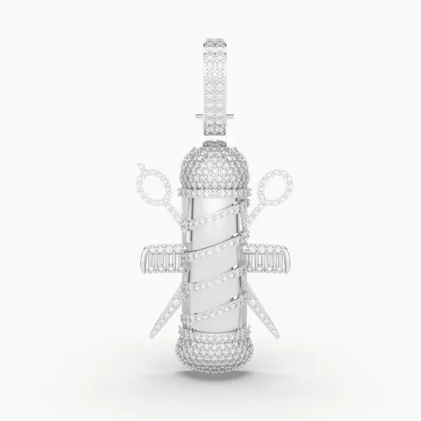 10K White Gold Barber Pole Charm Pendant
