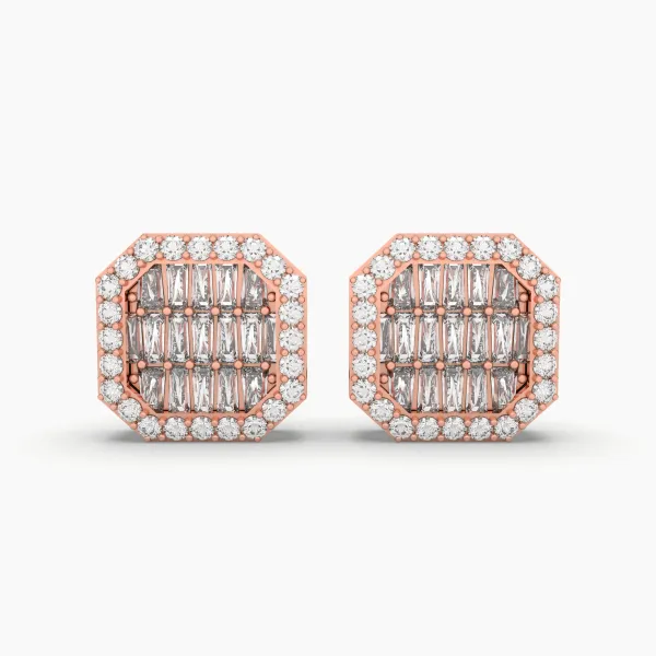 10K Rose Gold Natural Diamond Stud Earrings For Unisex