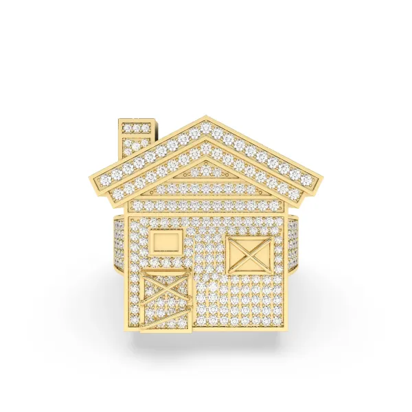 Alva 10K Yellow Gold Mens Trap House 1.39 CT Natural Diamond Ring