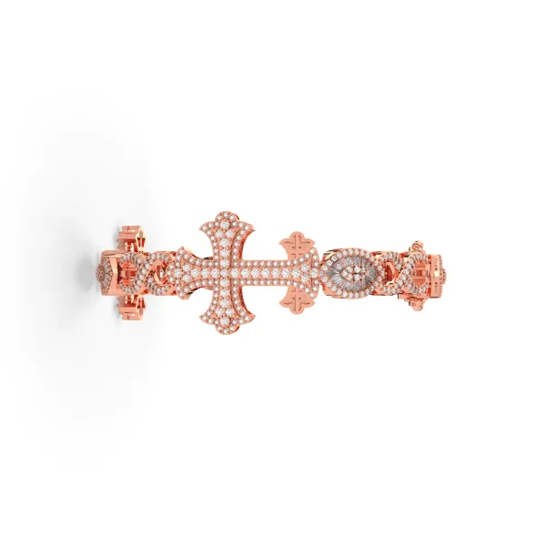 10K Rose Gold Jesus Cross Link Bracelet